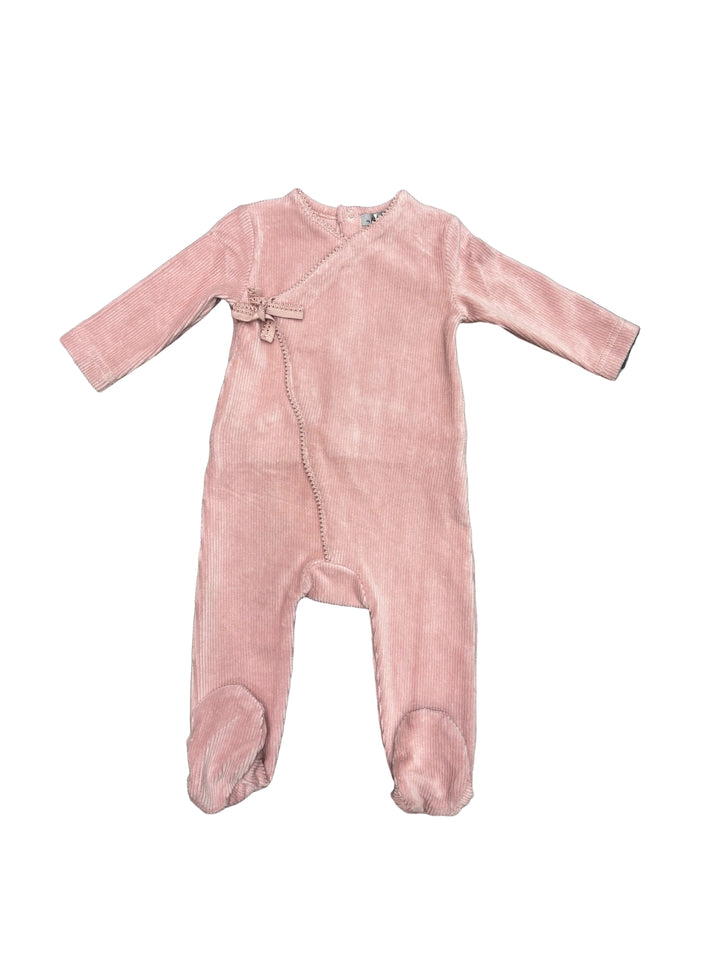 Little Lux  Ribbed Picot Trim Velour Footie