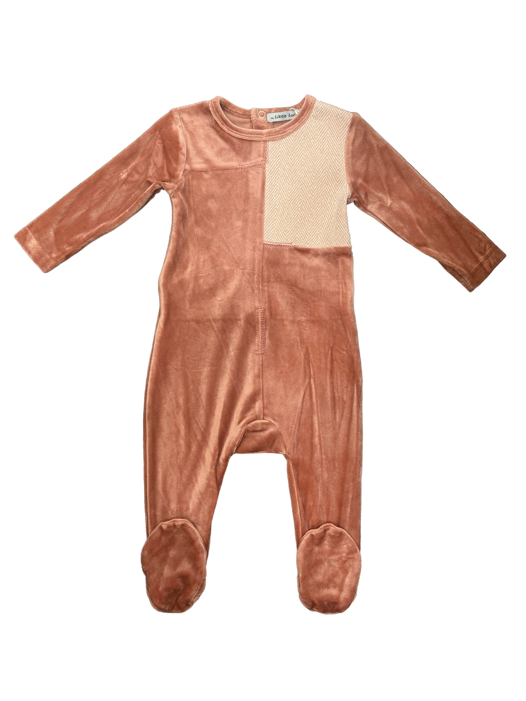 Little Lux Herringbone/Velour Footie