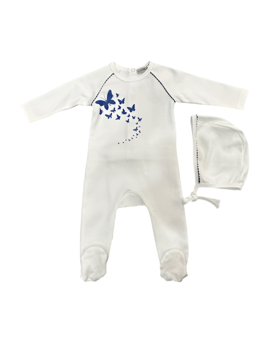 BUTTERFLY RIC RAC FOOTIE + BONNET