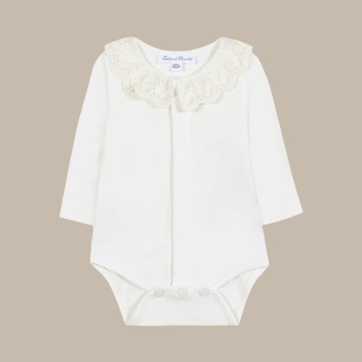 Tartine et Chocolat Ecru Ruffled Lace Collar Bodysuit