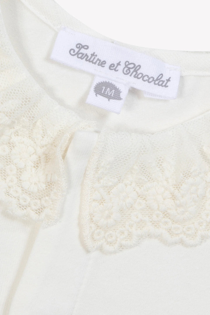 Tartine et Chocolat Ecru Ruffled Lace Collar Bodysuit