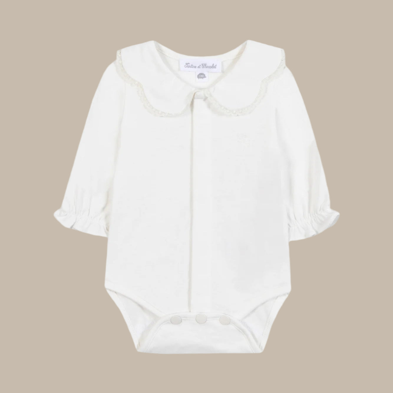Tartine et Chocolat Ecru Ruffled Collar Bodysuit