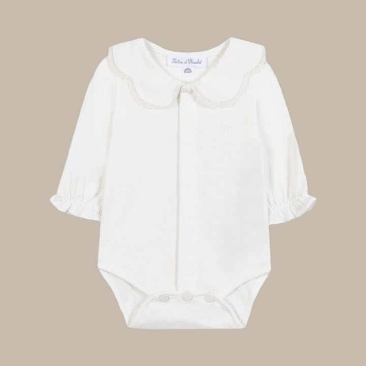Tartine et Chocolat Ecru Ruffled Collar Bodysuit