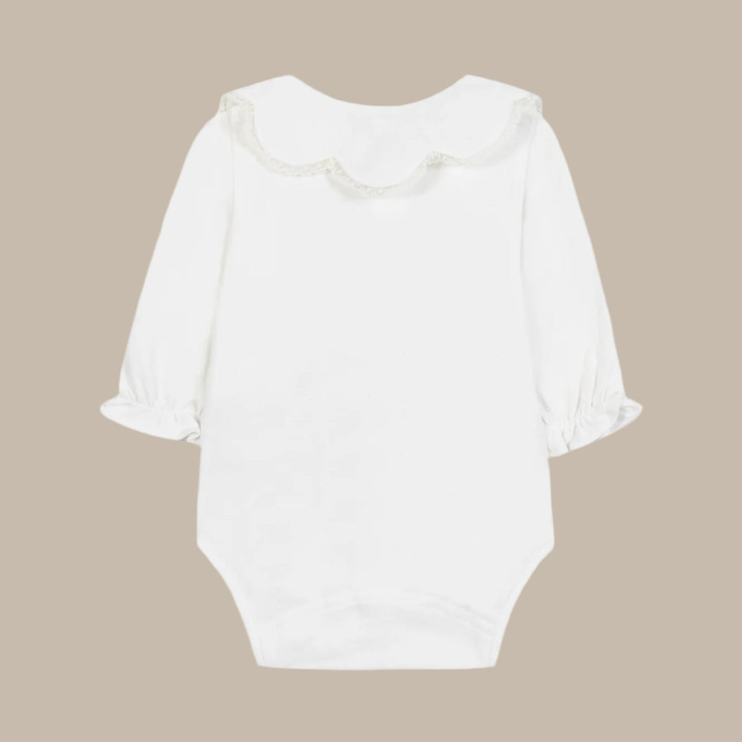 Tartine et Chocolat Ecru Ruffled Collar Bodysuit