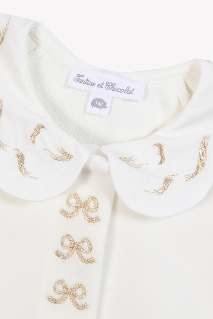 Tartine et Chocolat Ecru Bow Collar Footie