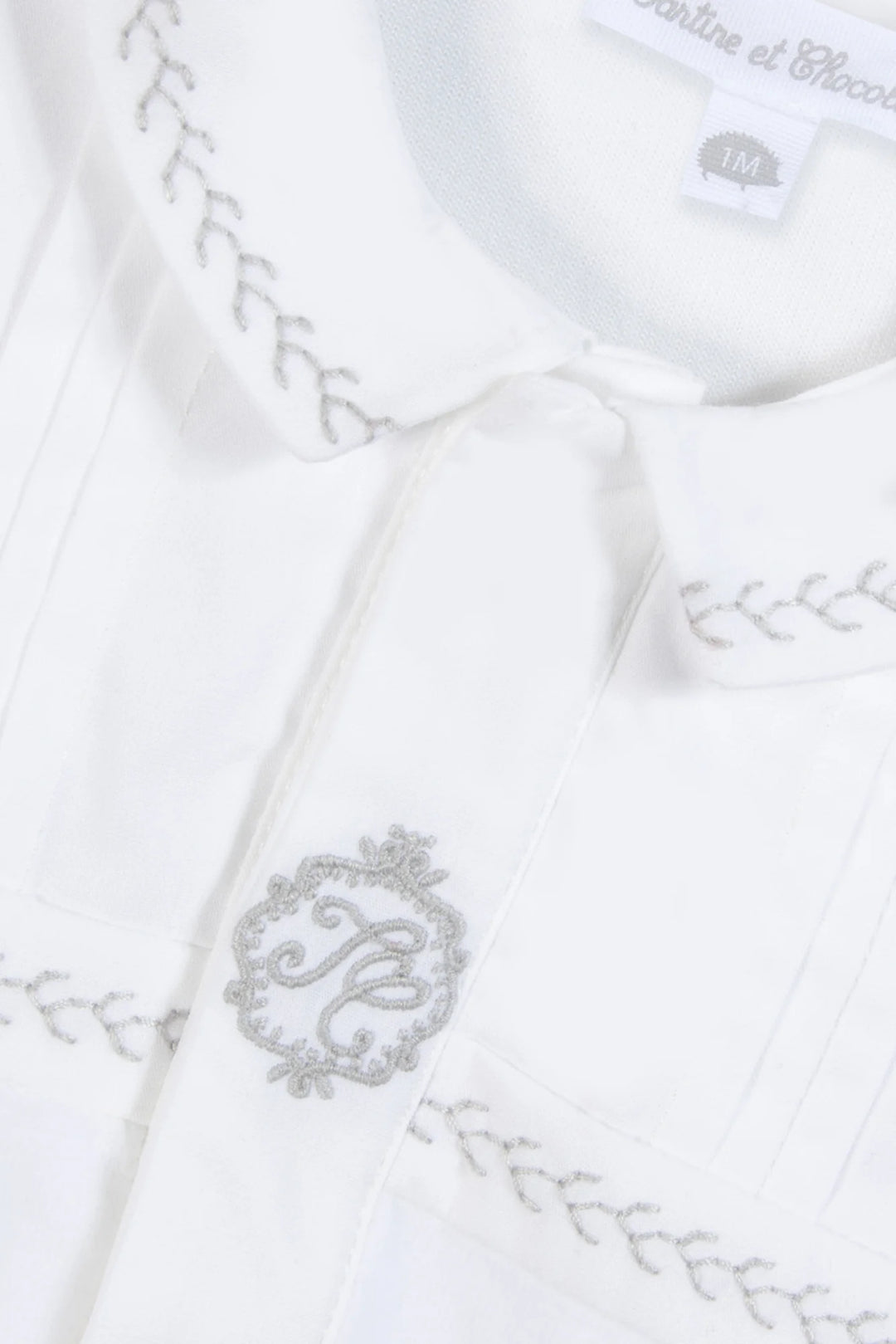 Tartine et Chocolat White Velvet Embroidered Emblem Footie