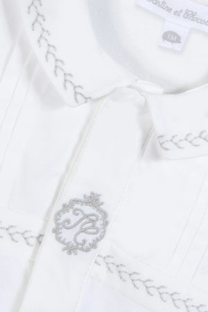 Tartine et Chocolat White Velvet Embroidered Emblem Footie