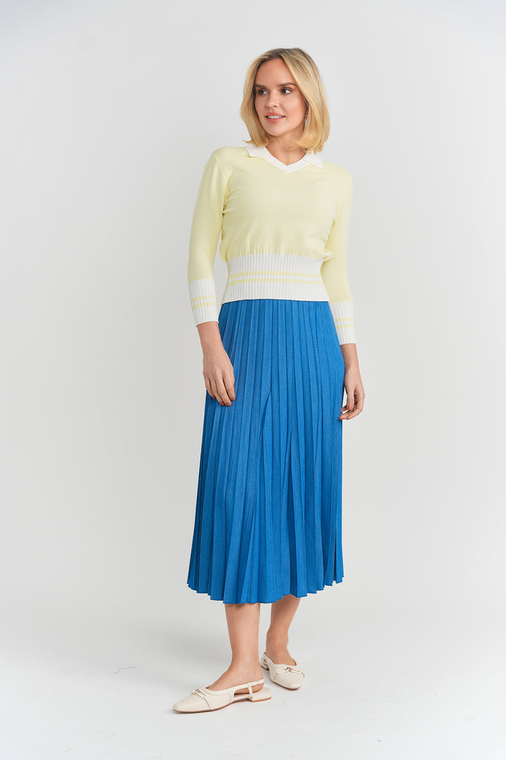 Aspect - Teen Denim Midi Length Crinkle Pleating Skirt