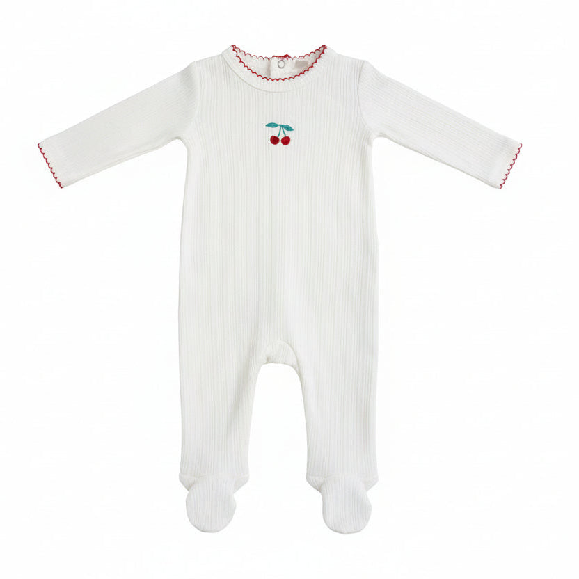 Maniere - Pointelle Cherry Footie & Beanie