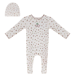Lux White Cherry Print Footie