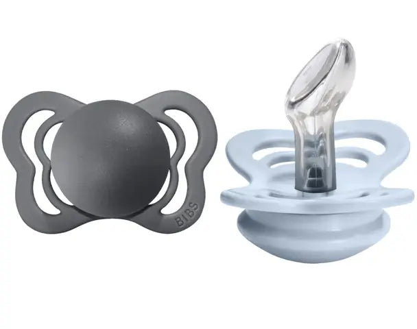 BIBS Pacifier COUTURE Silicone 2 PK Iron / Baby Blue