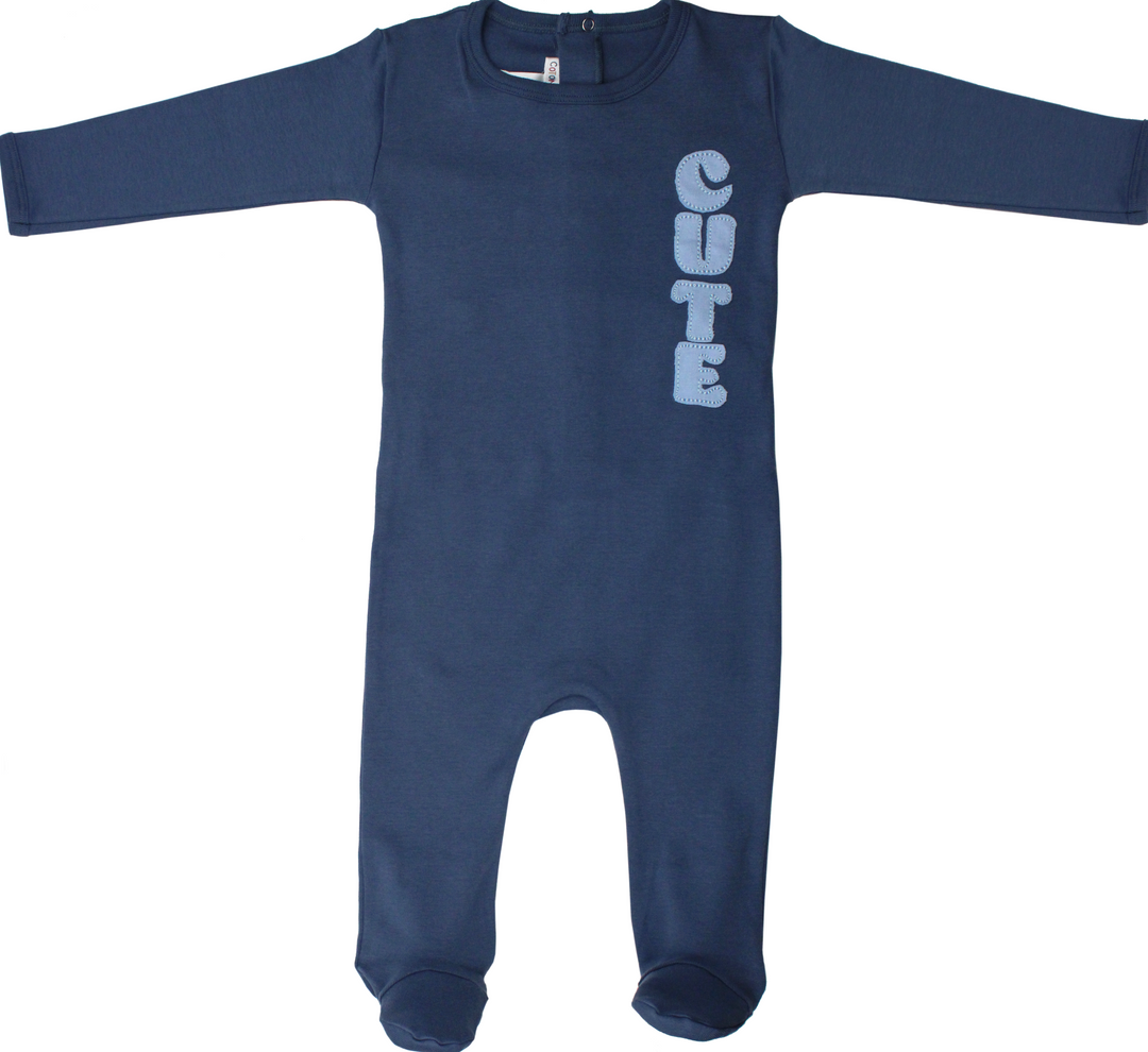 Coton Pompom Steel Blue Cute Footie