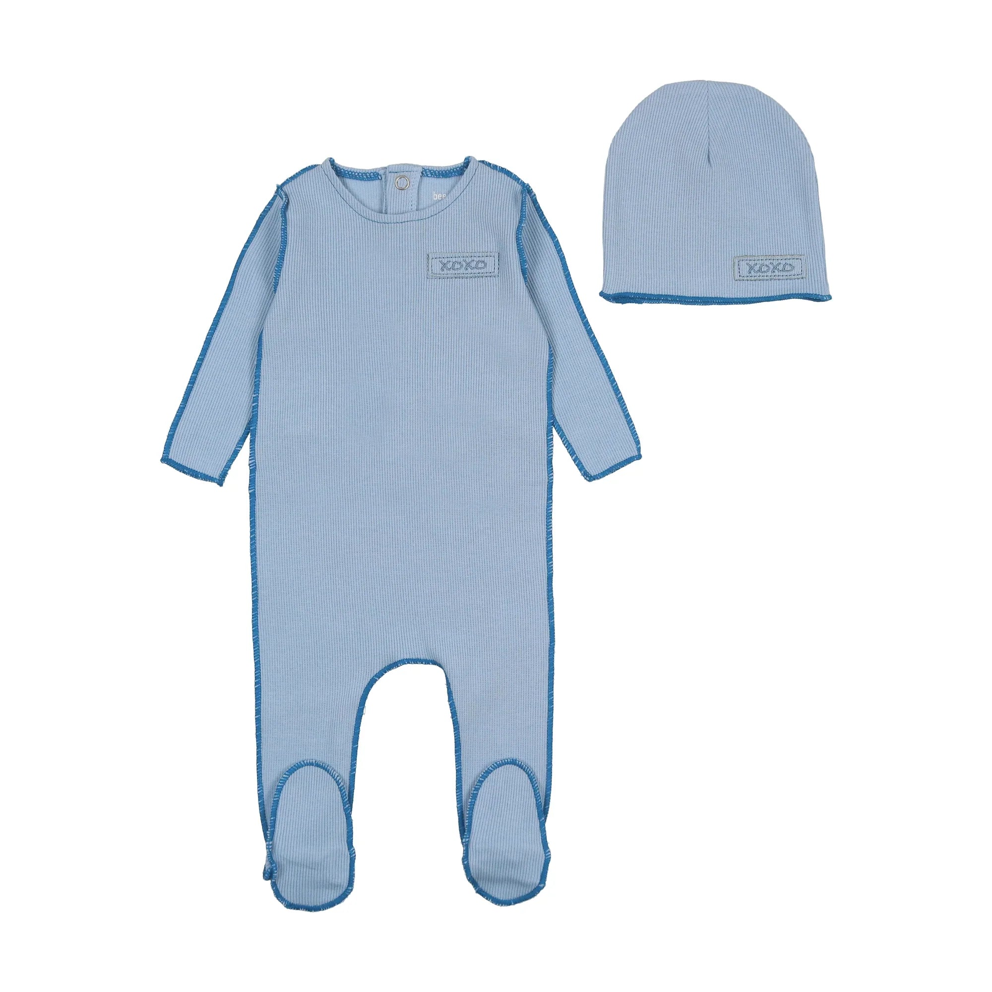 Bee & Dee Coastal Blue Classic Ribbed Footie + Beanie