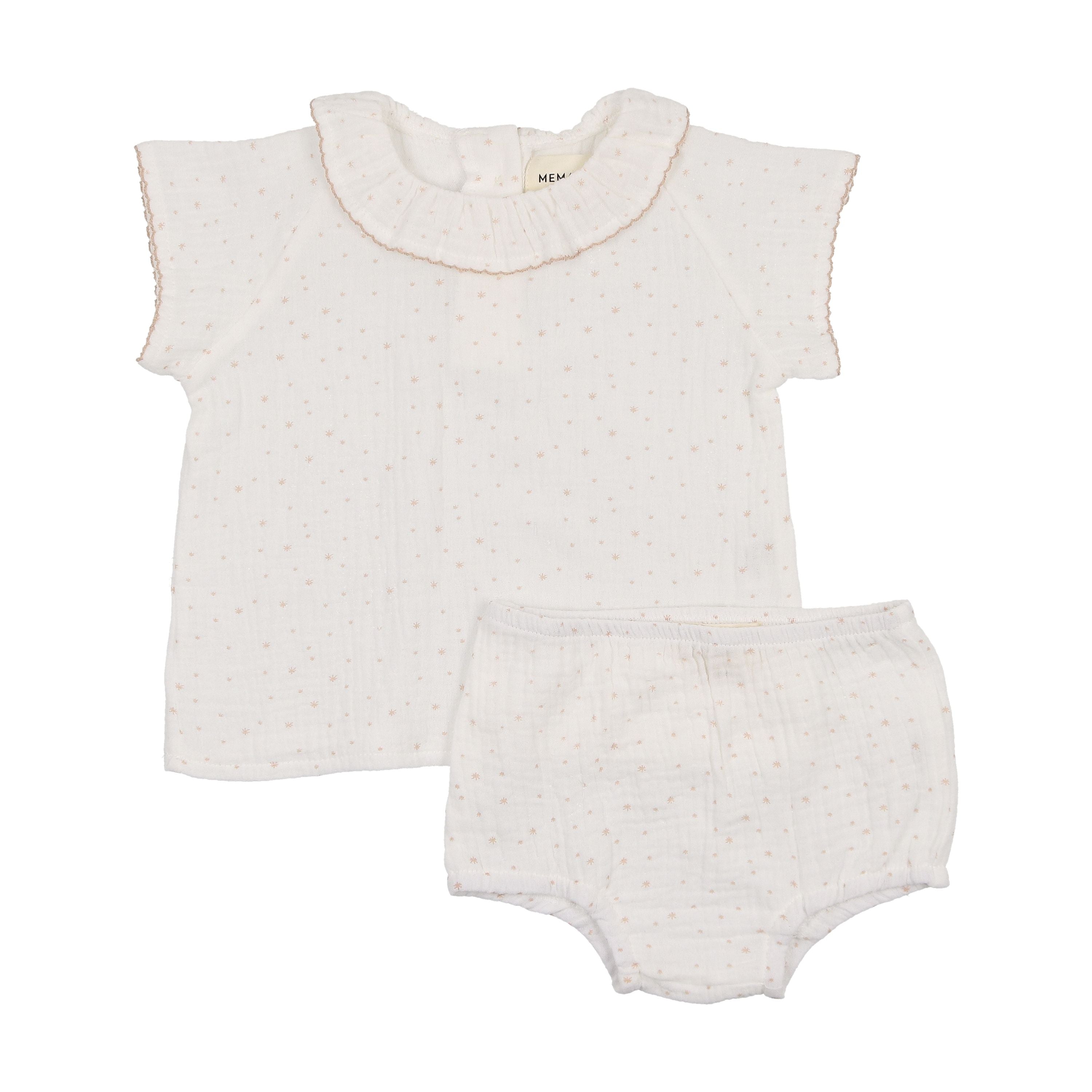 Mema Knits Rose Gauze Collared Shirt + Bloomer