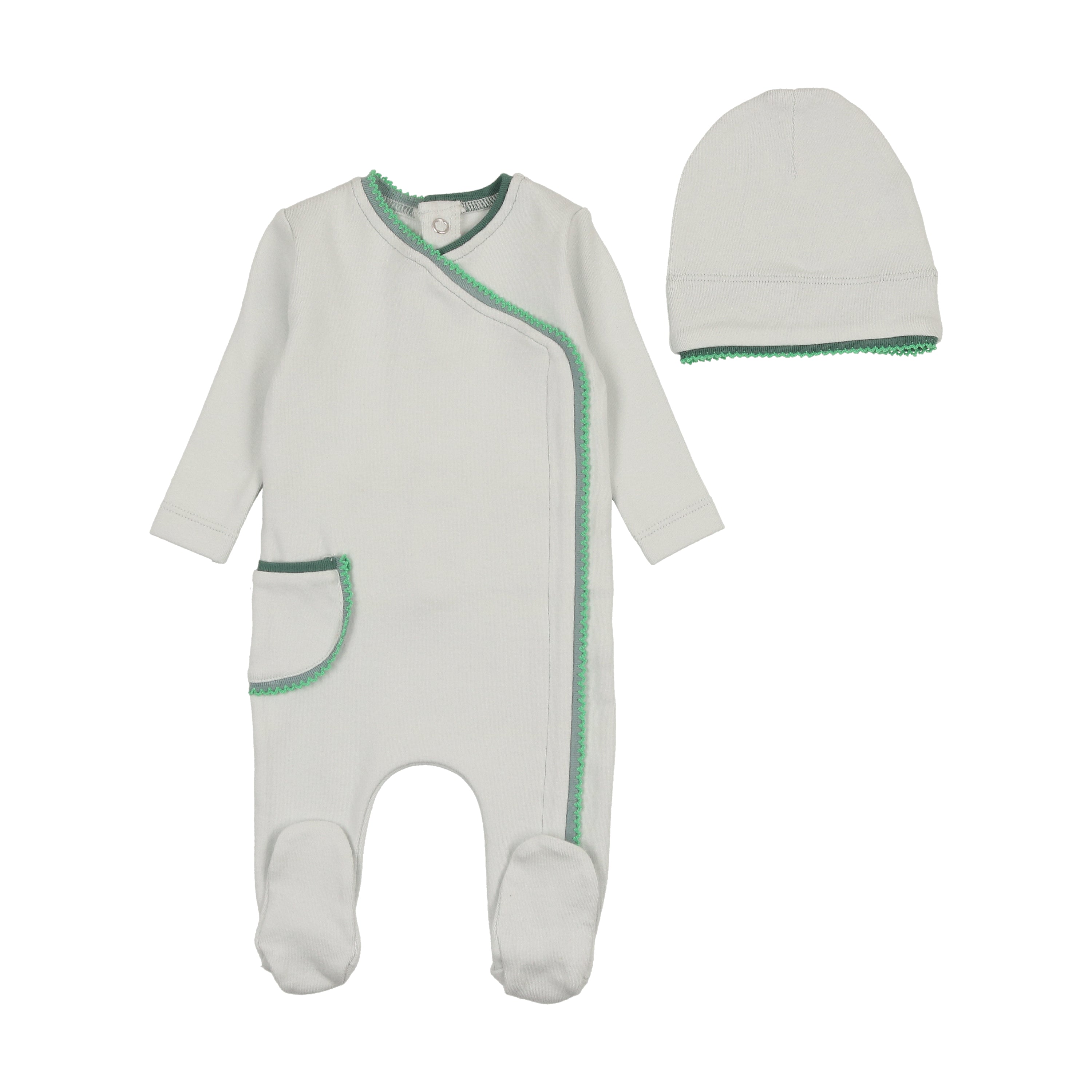 Bee & Dee Blue Wisp Colored Scallop Footie + Beanie