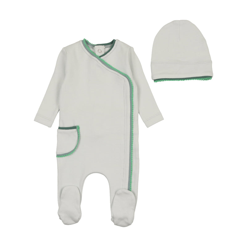 Bee & Dee Blue Wisp Colored Scallop Footie + Beanie