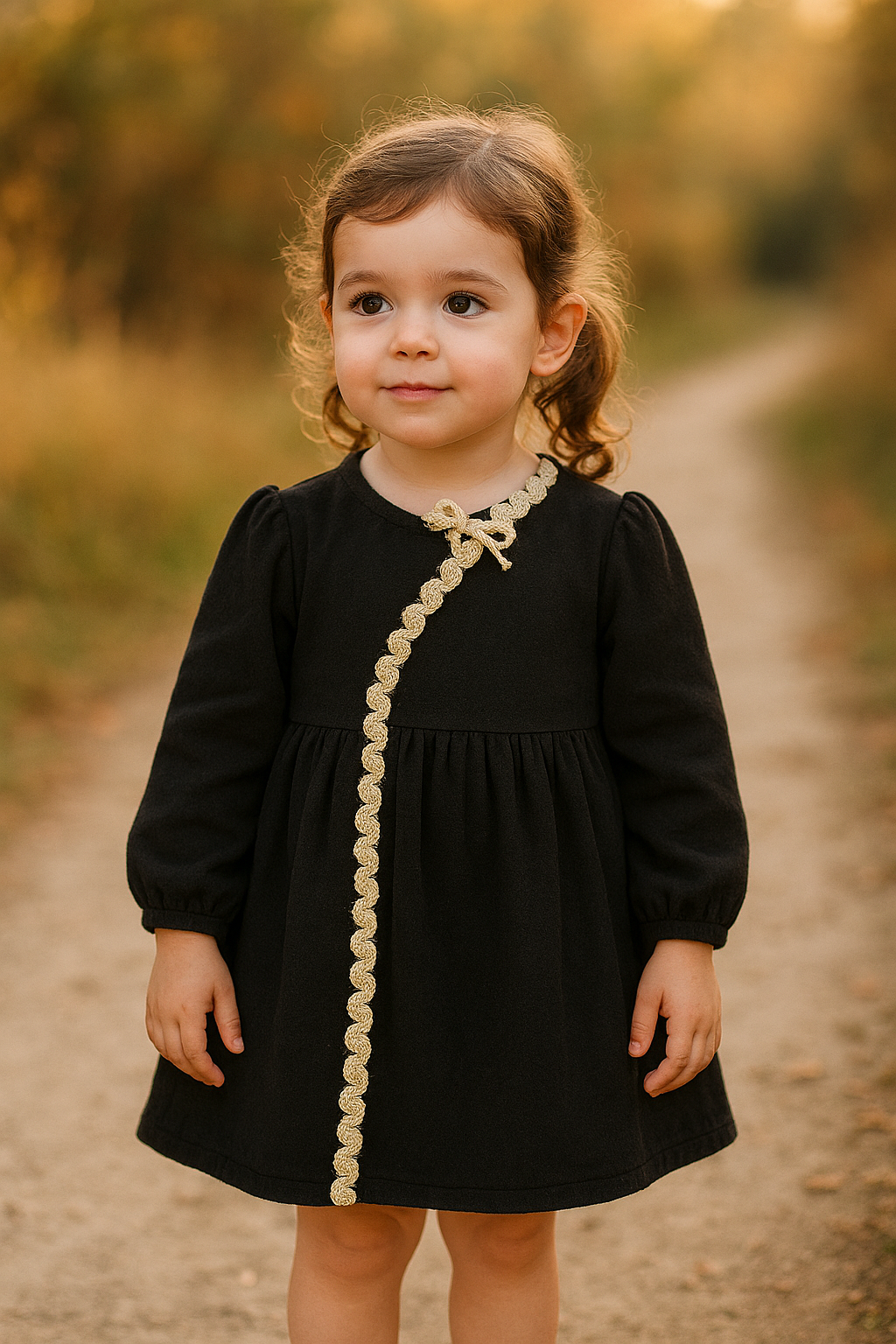 Little Girls Black Carousel Stitching Dress - Made in Italy