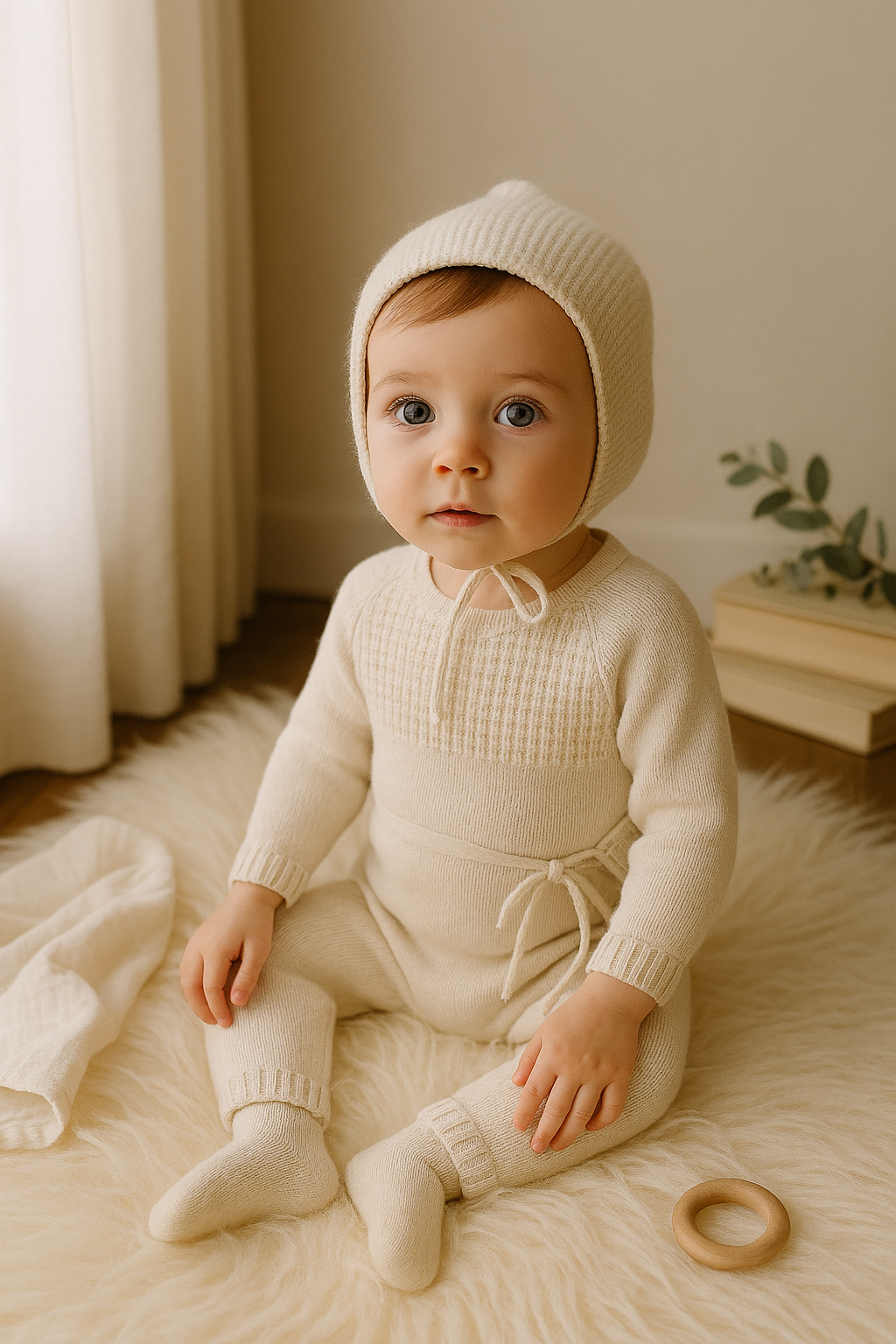 Carmina Ivory Baby Footie with Matching Bib & Bonnet – Luxury Newborn Outfit