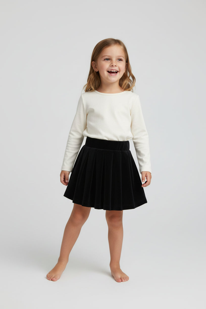 Parni Black Velour Pleated Skirt