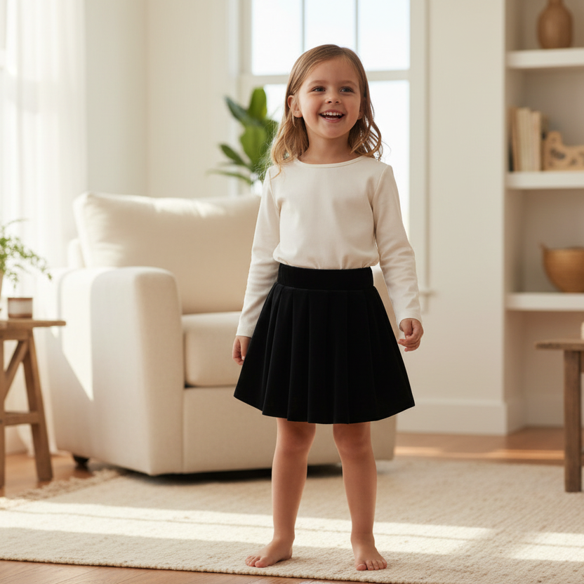 Little Parni - Black Velour Pleated Skirt | K542