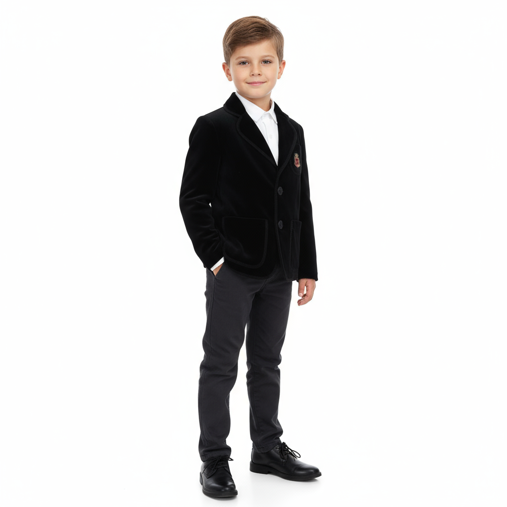 Little Parni Signature Black Velour Blazer – Luxury Kids' Jacket