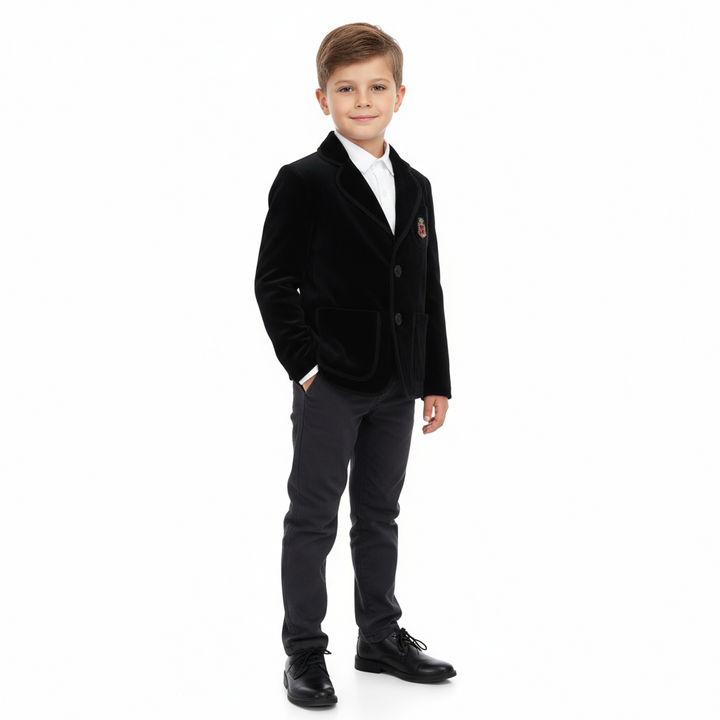 Little Parni Signature Black Velour Blazer – Luxury Kids' Jacket