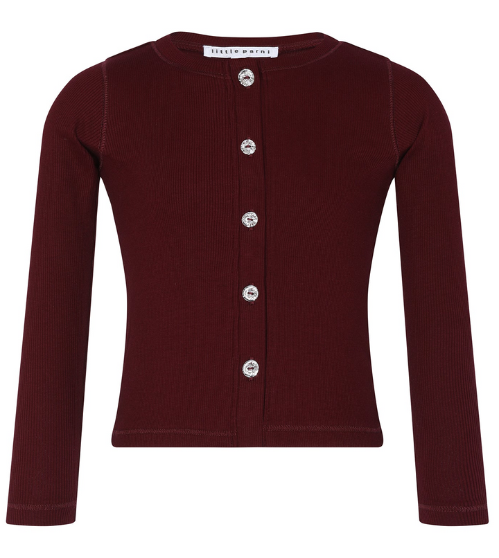 Girls Burgundy Rhinestone Cardigan by Little Parni – Stylish Knitwear