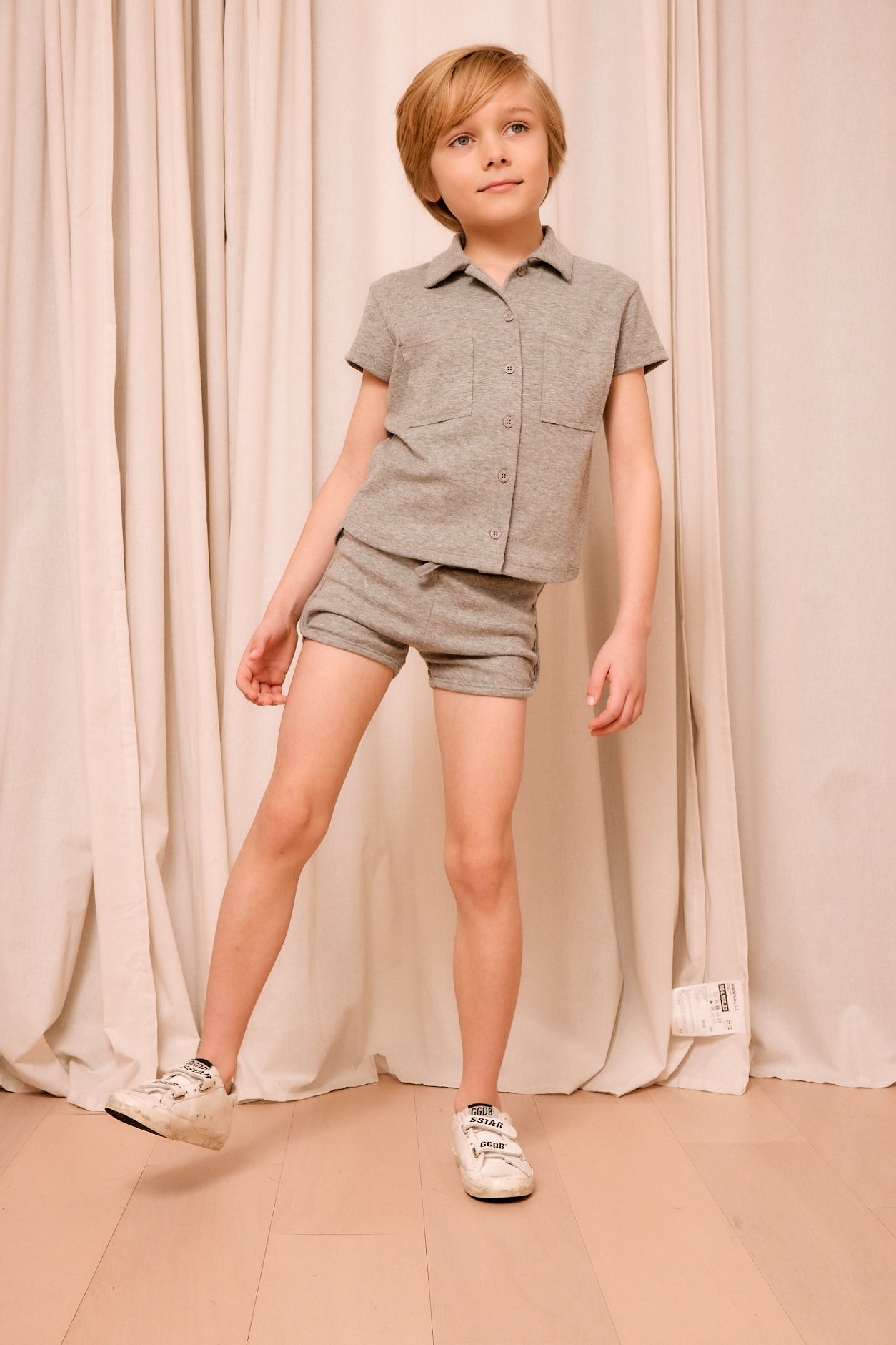 Little Parni - Grey Ribbed Boys Button Down Shirt | K238