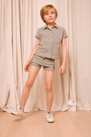 Little Parni - Grey Ribbed Boys Button Down Shirt | K238