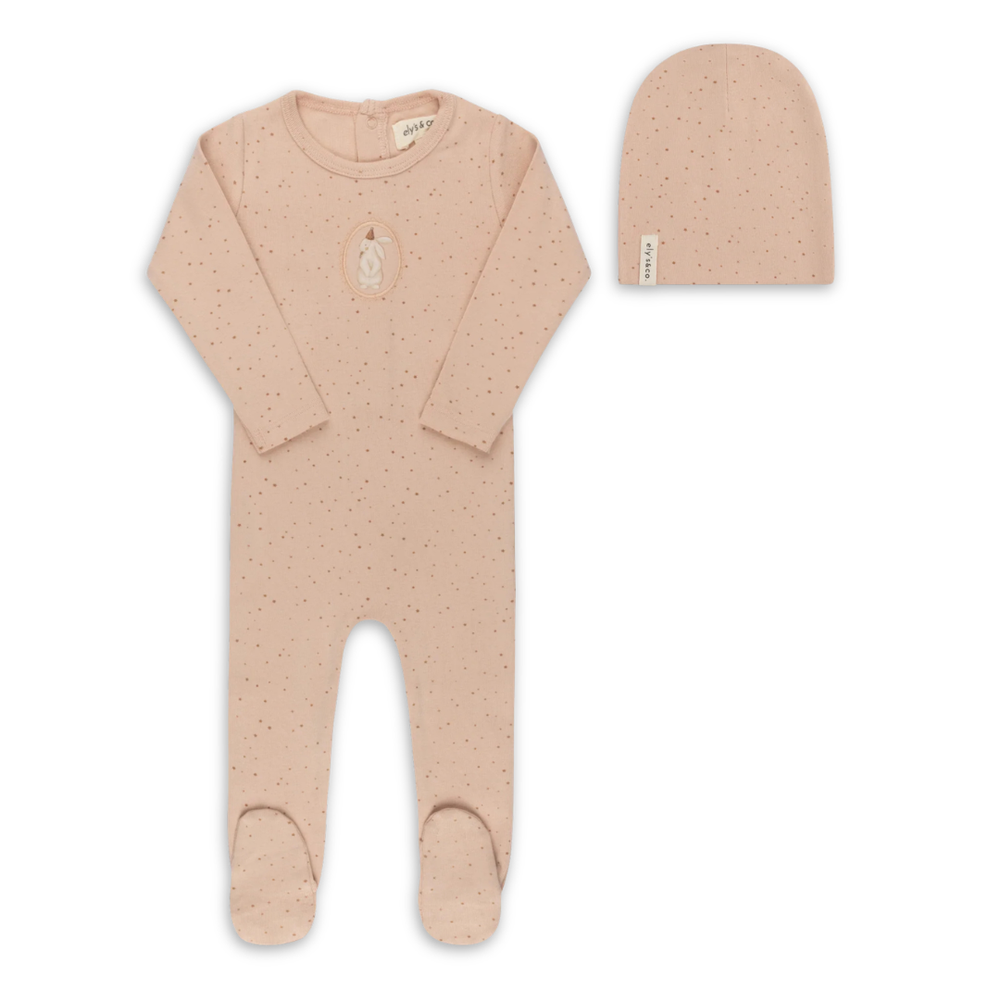 Ely's & Co Cotton Bunny Collection Footie and Beanie Soft Cotton Baby Outfit Bunny Print Design
