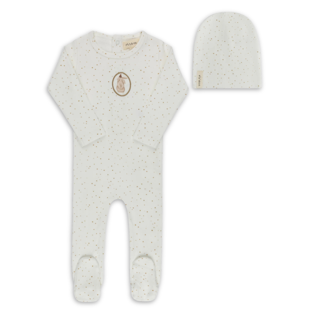 Ely's & Co Cotton Bunny Collection Footie and Beanie Soft Cotton Baby Outfit Bunny Print Design