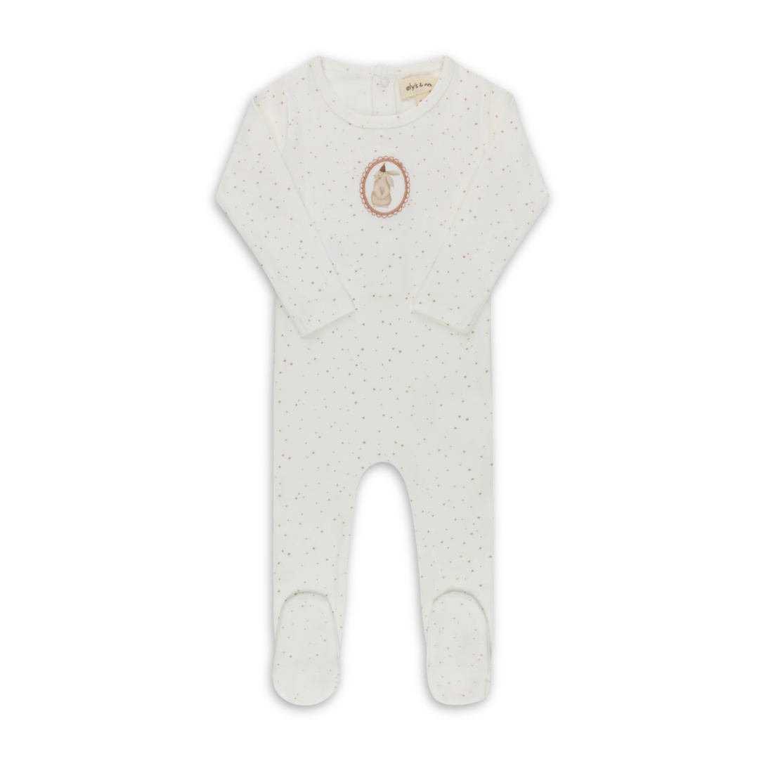 Ely's & Co Cotton Bunny Collection Footie and Bonnet Soft Cotton Baby Outfit Bunny Print Design