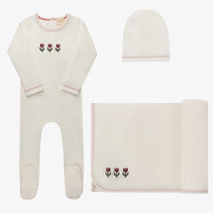 Ely's & Co Cotton Crossstitch Tulip Collection Take Me Home Set Soft Cotton Baby Outfit Tulip Embroidery