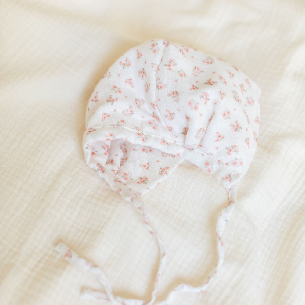Cotton Little Things Muslin Floral Bonnet Soft Cotton Baby Bonnet Floral Print Lightweight Design
