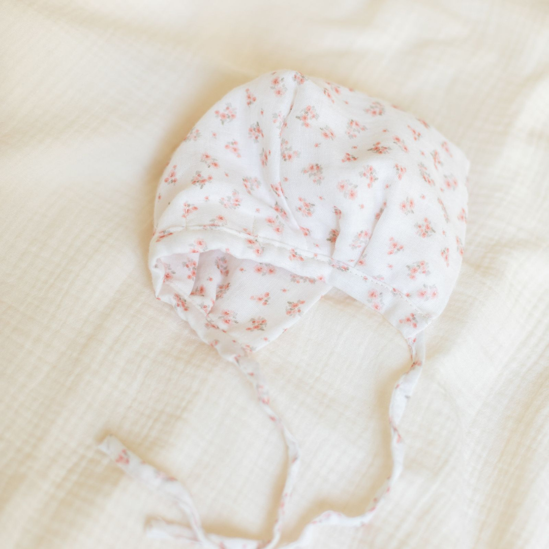 Cotton Little Things Muslin Floral Bonnet Soft Cotton Baby Bonnet Floral Print Lightweight Design