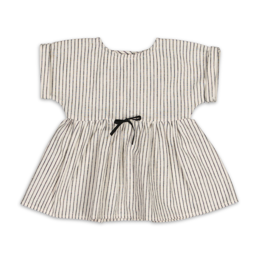 Cotton Little Things Striped Short Sleeve Dress with Bow Soft Cotton Girls Dress Stripe Pattern Bow Detail
