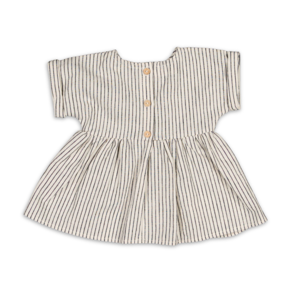 Cotton Little Things Striped Short Sleeve Dress with Bow Soft Cotton Girls Dress Stripe Pattern Bow Detail