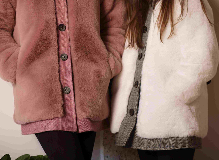 Girls Tweed Fur Coat Mauve Color