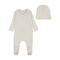 Bee and Dee Crepe Birdcage Footie Girls Chalk White Soft Cotton Baby Footed Onesie Birdcage Print