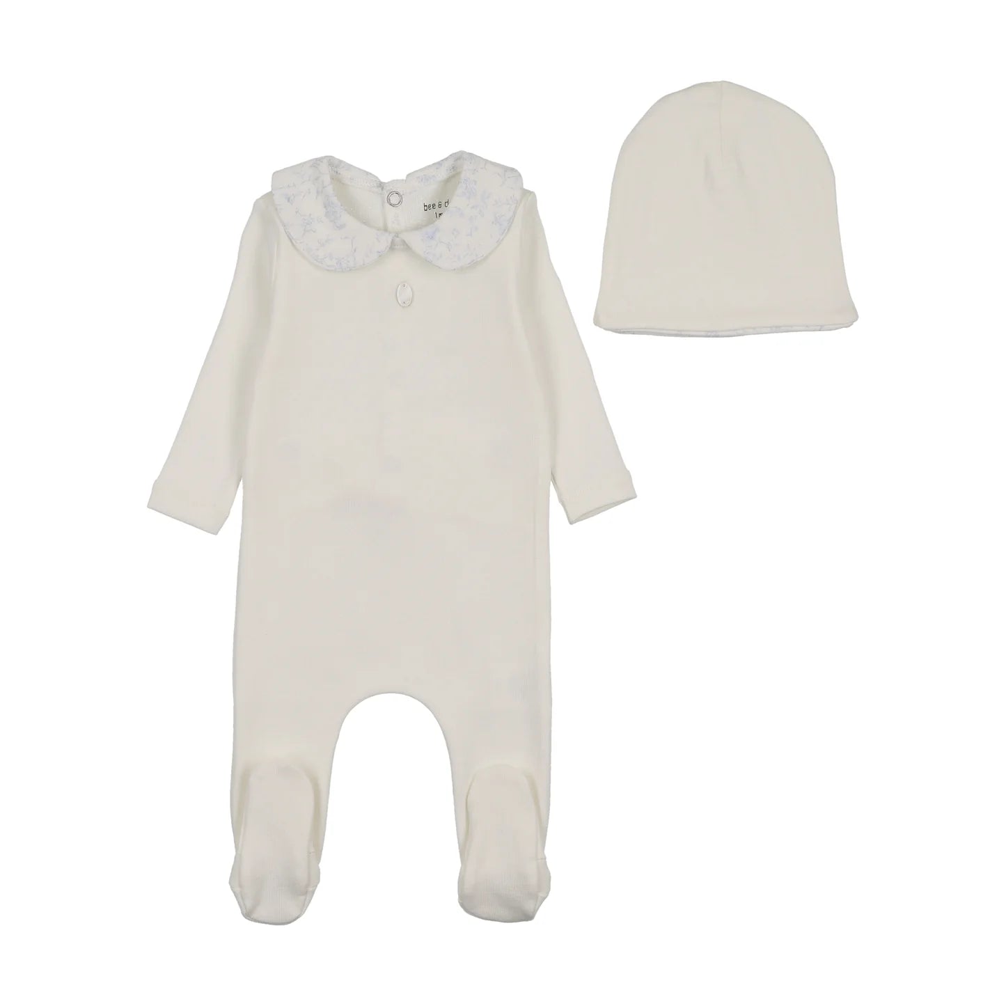 Bee and Dee Crepe Birdcage Footie and Beanie Boys Chalk White Soft Cotton Baby Outfit Birdcage Print