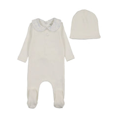 Bee and Dee Crepe Birdcage Footie and Beanie Boys Chalk White Soft Cotton Baby Outfit Birdcage Print