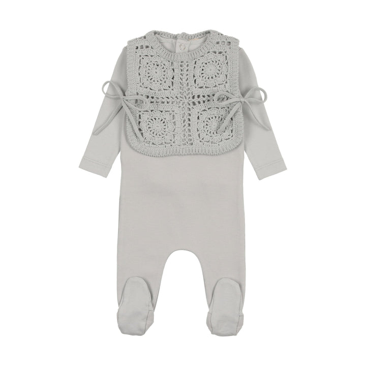 Bee & Dee London Fog Crochet Pullover Vest Footie + Bonnet