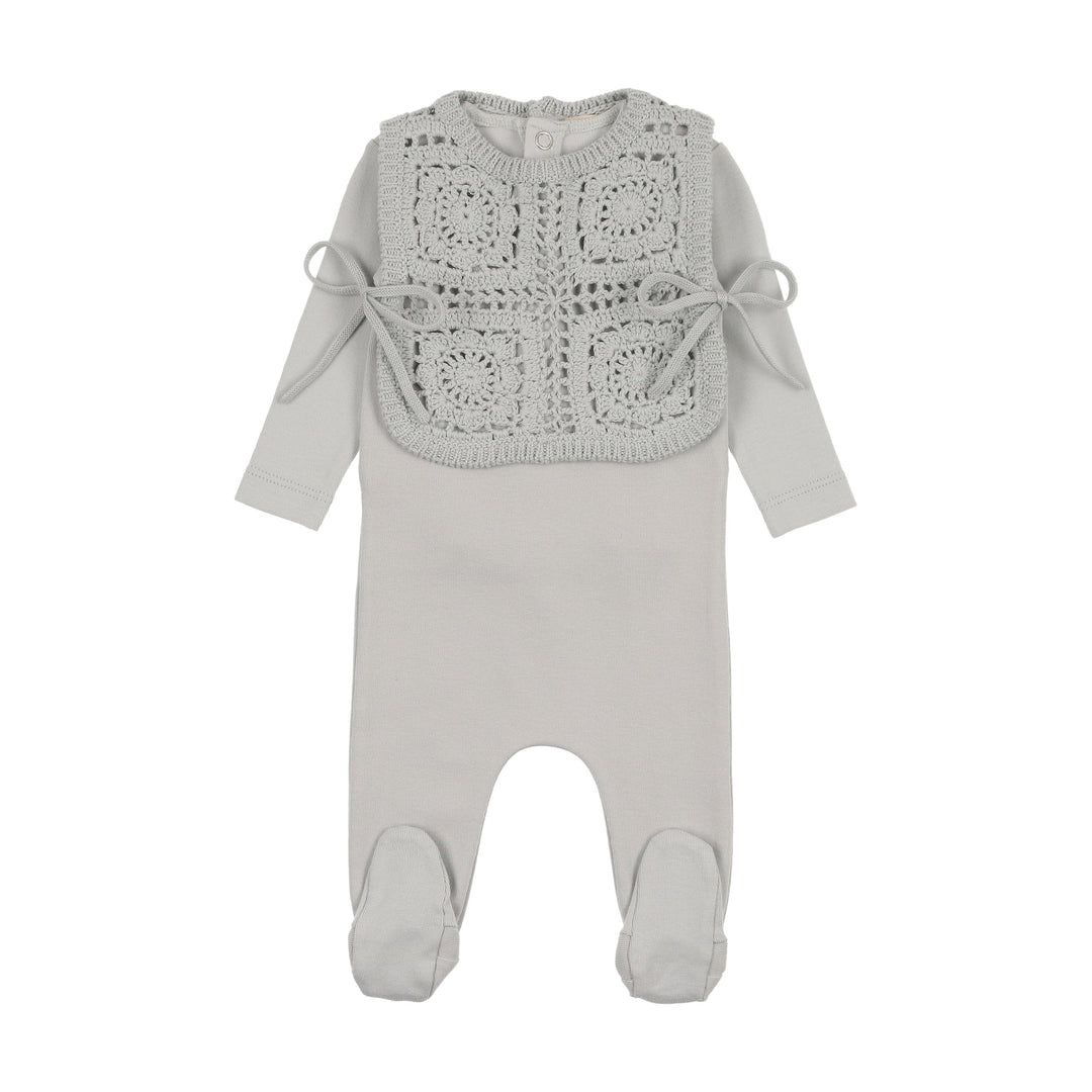 Bee & Dee Crochet Pullover Vest Footie & Bonnet - White Bee & Dee Crochet Pullover Vest Footie & Bonnet - White