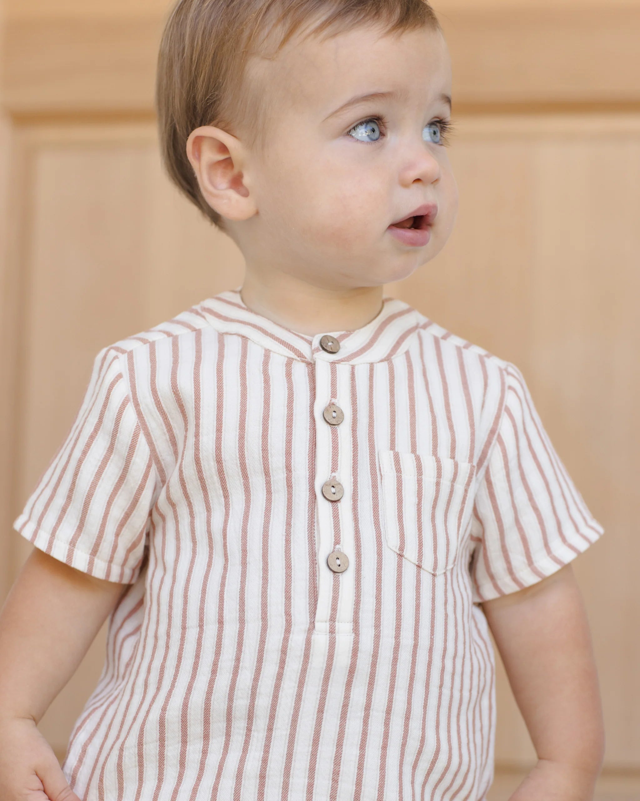 Quincy Mae - Jaxson Shirt + Woven Short Vintage Stripe Natural