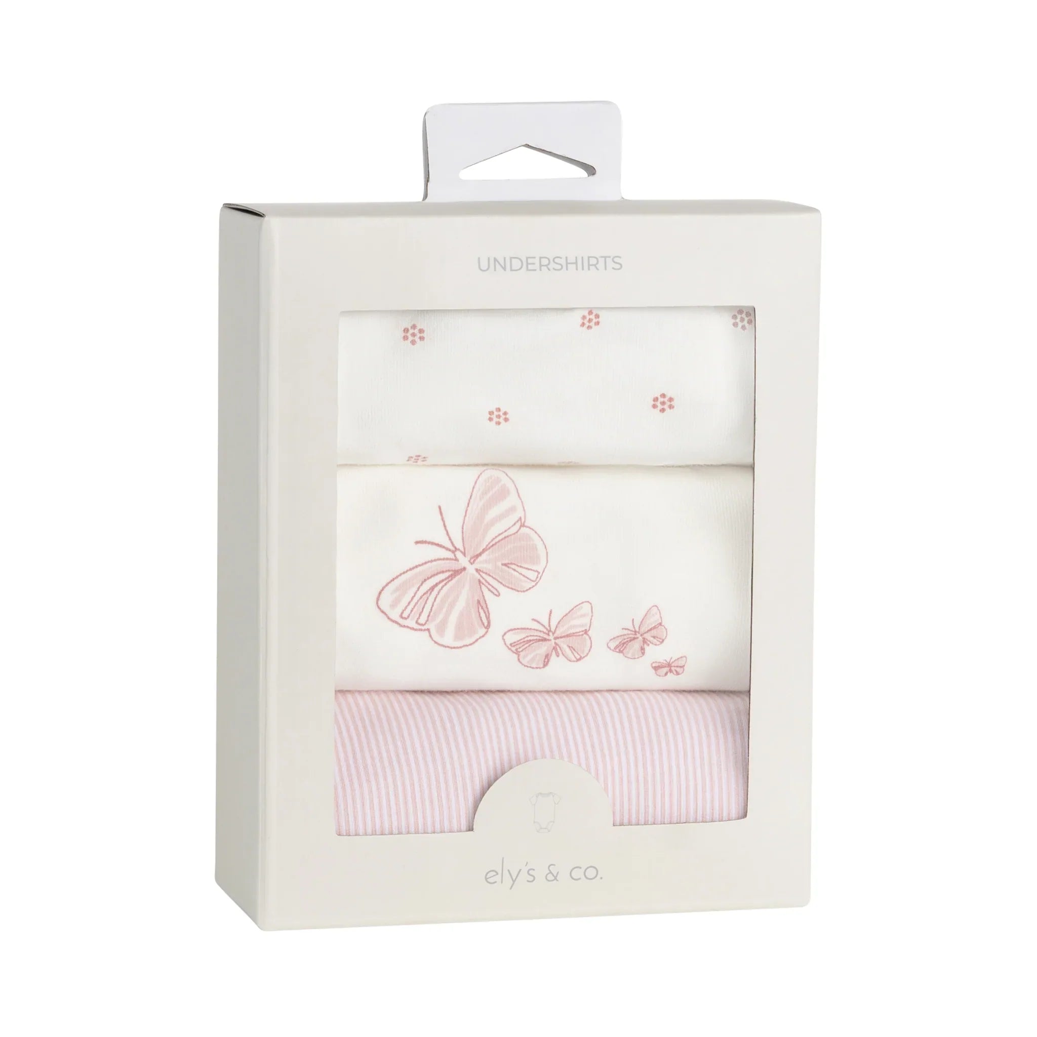 Ely's & Co 3 Pack Short Sleeves Undershirt Pink, Stripes, Butterfly