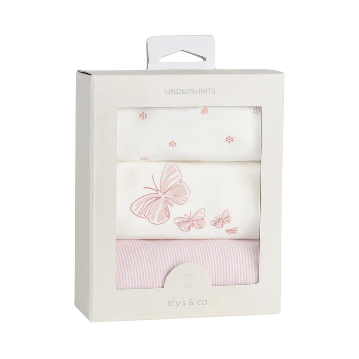 Ely's & Co 3 Pack Short Sleeves Undershirt Pink, Stripes, Butterfly