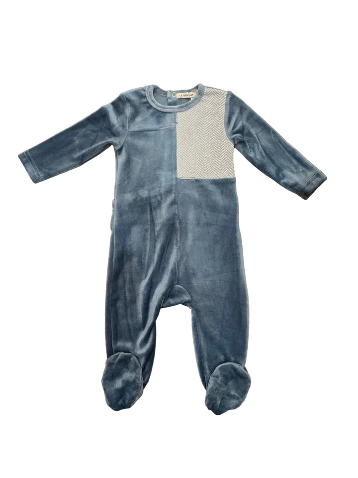 Little Lux Herringbone/Velour Footie