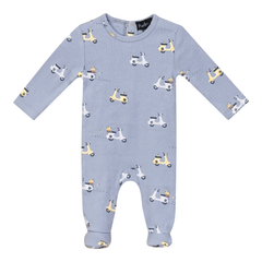 Puddles Blue Rib Scooter Print Footie