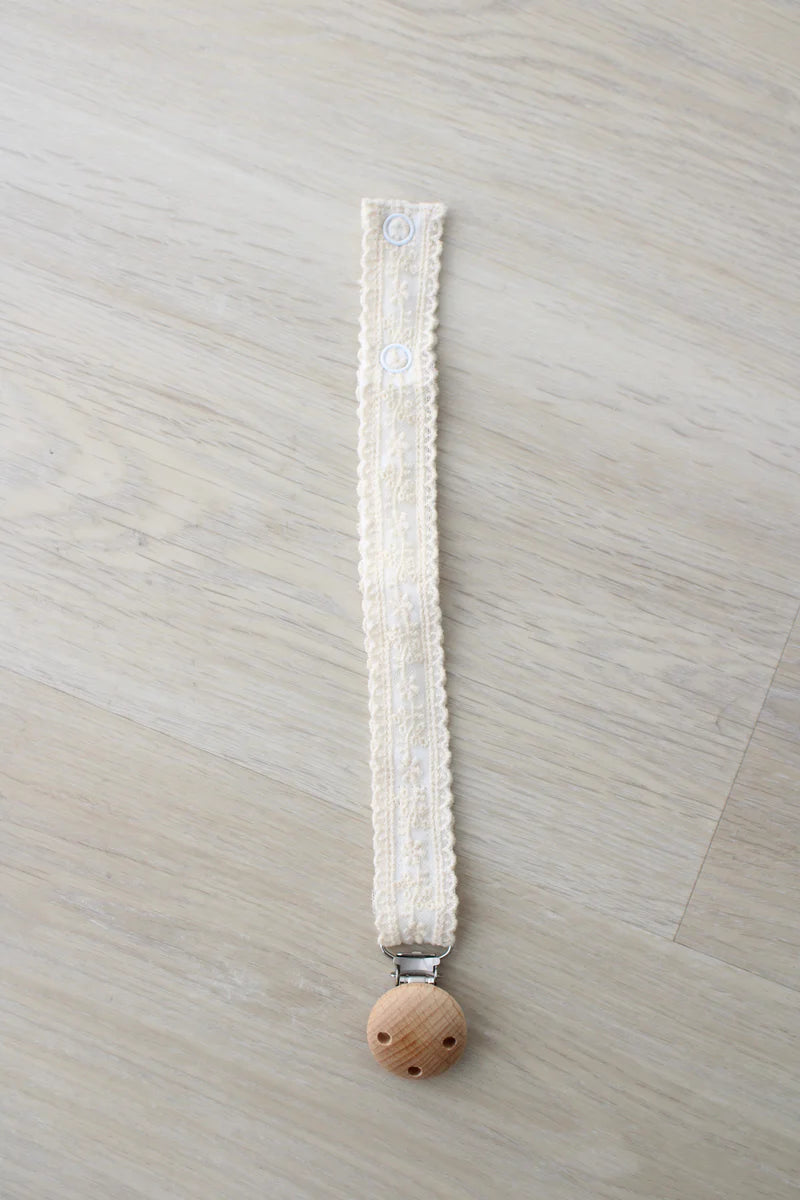 Little Threads - Ivory Floral Lace Pacifier Clip