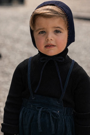 Mini Moda Navy Heirloom Collar Romper + Bonnet